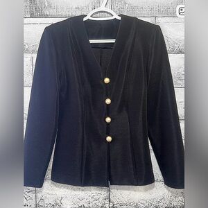 Women’s Black Ribbed Blazer with Gold Buttons Size Medium